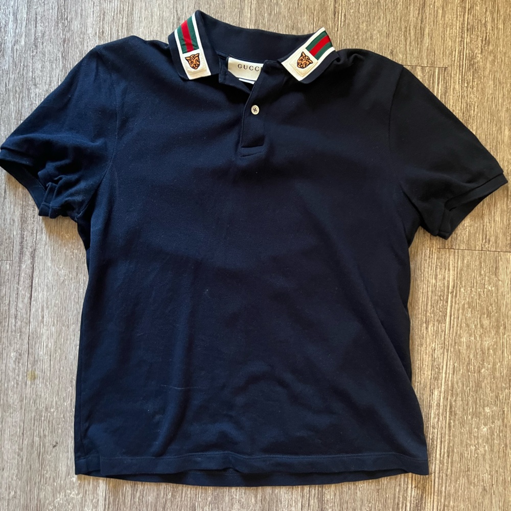 Gucci
Navy Stripe 
Small Short Sleeve Polo